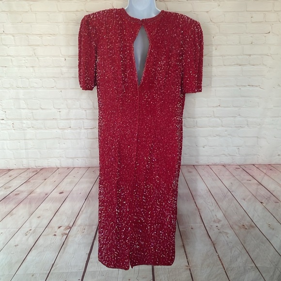 VGT 60’s SYLVIA ANN sequin cherry red dress size large - Picture 3 of 15
